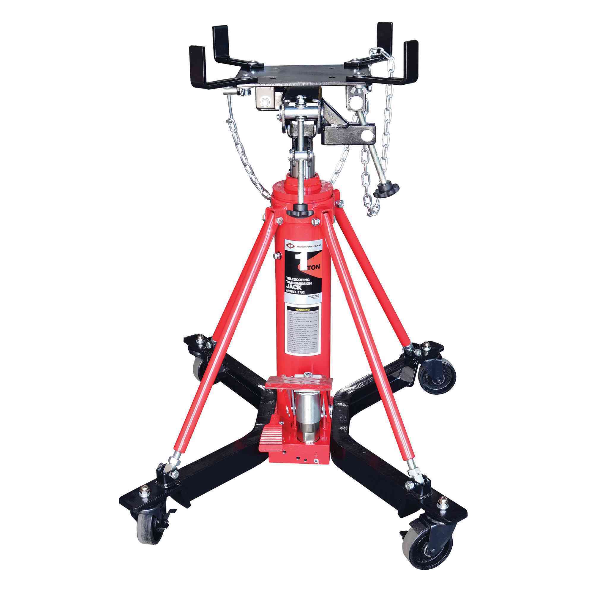 American Forge & Foundry Transmission Jack — Hydraulic, Telescopic, Two-Stage, 2,000-Lb. Capacity, 37in. to 76in. Height, Manual Foot Pedal, Model# 3102